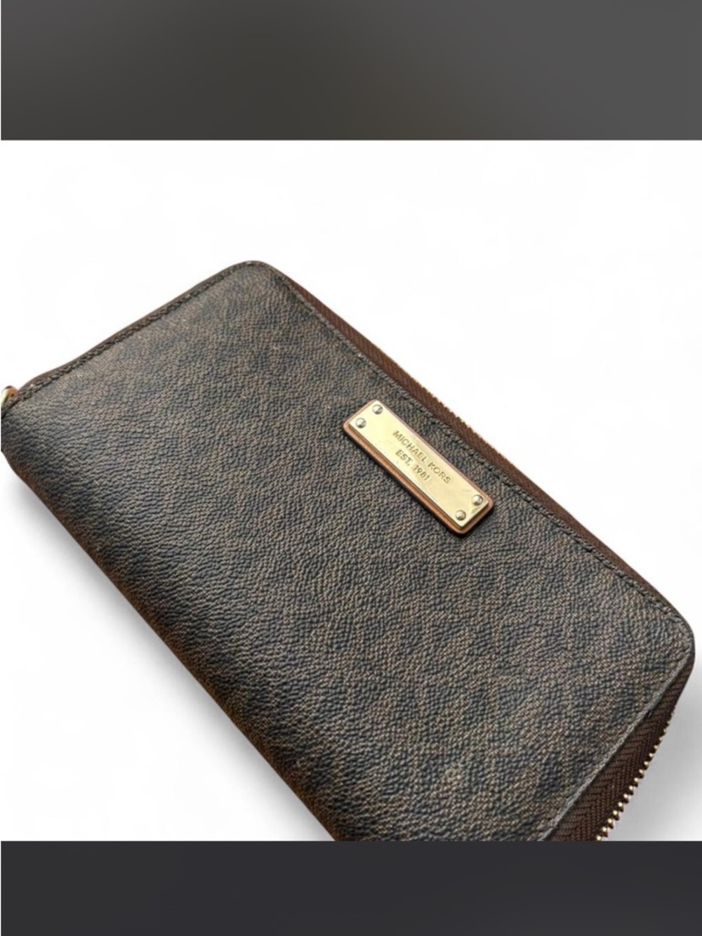 Michael Kors Brown and Dark Brown Signature Zip-Around Wallet